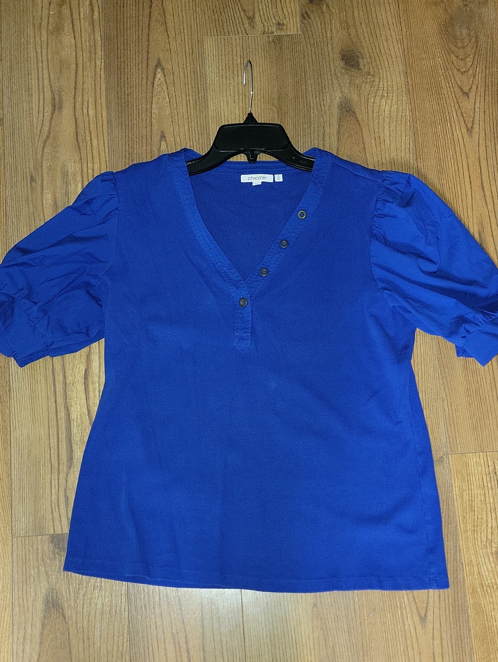 Chico's Cobalt Blue V-Neck Puff Sleeve Blouse